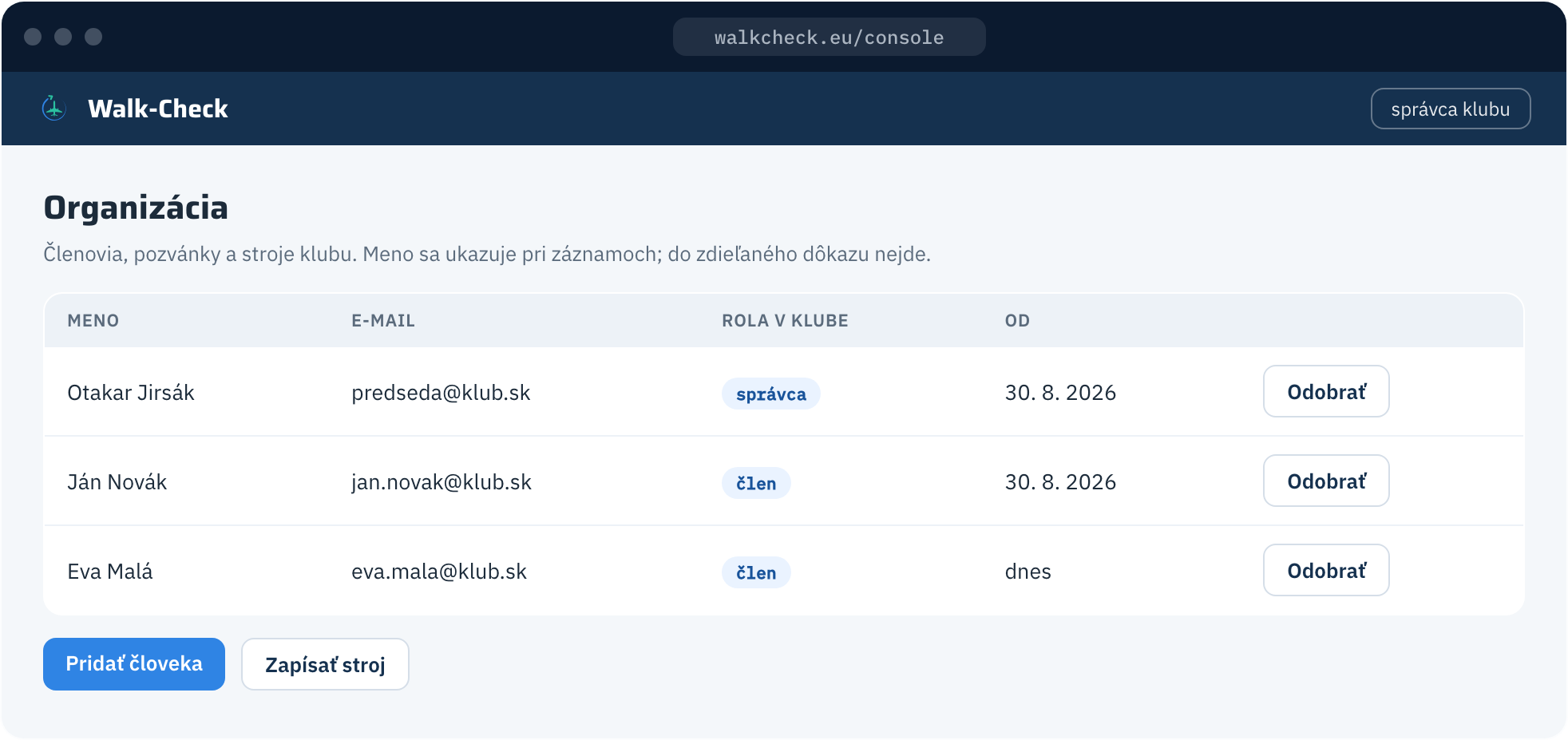 Walk-Check app screen