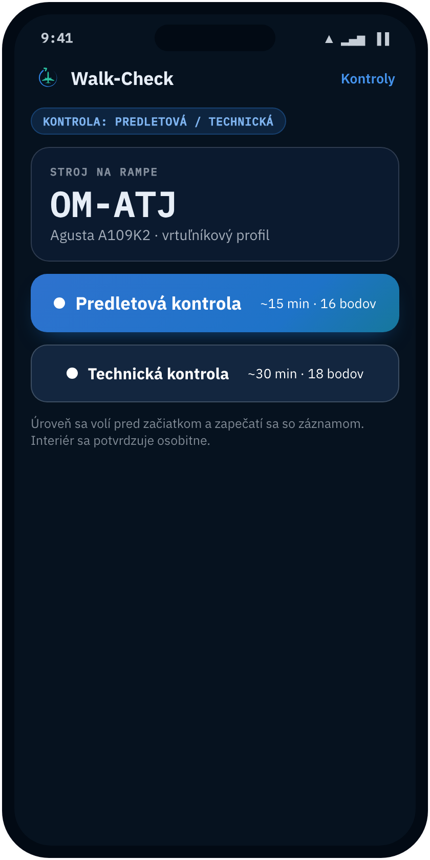 Walk-Check app screen