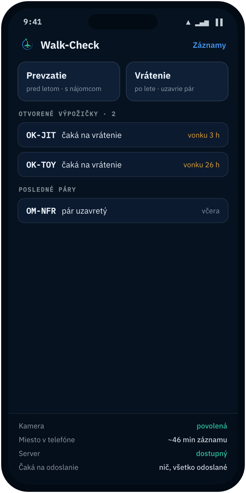 Walk-Check app screen